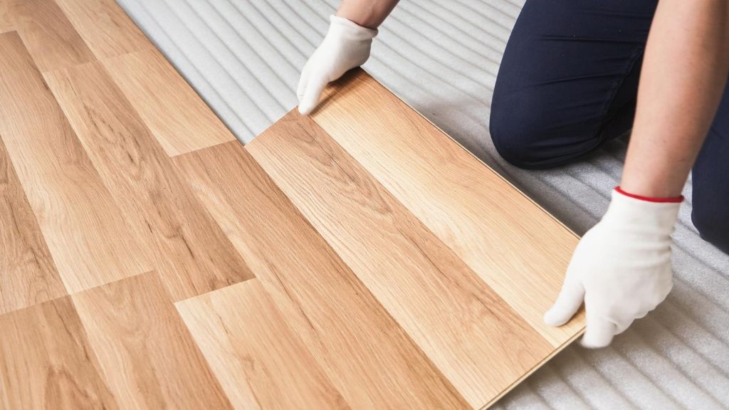 Lifestyle scene showing pale wood flooring and modern living
