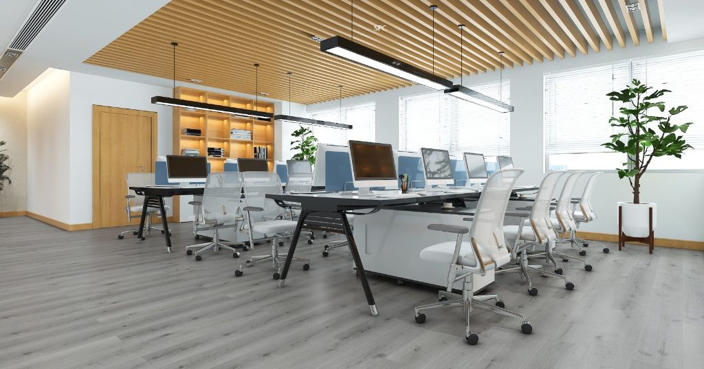 Modern office with durable gray flooring